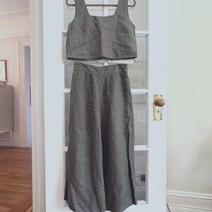 The RESET R Linen Crop Pants + Square Tank Uniform Green